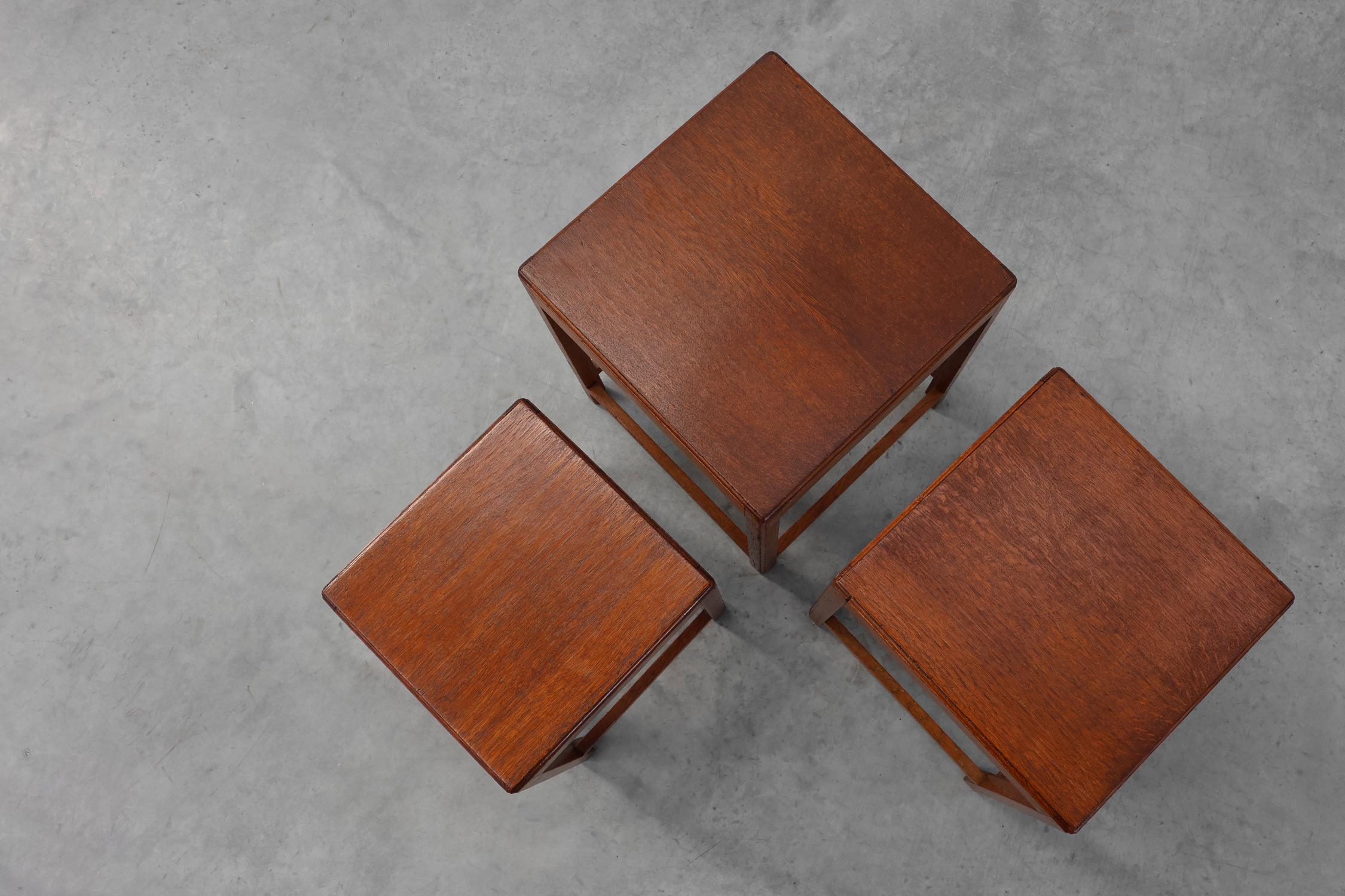 Set of 3 oak wood stacking tables in Art Deco style, France ca. 1925thumbnail